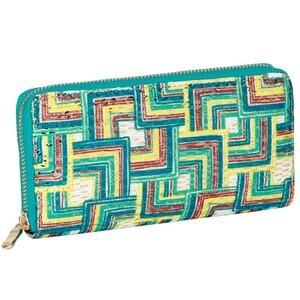 Long Geo Pattern Wallet | Teal | 8" x 4" x 1"
